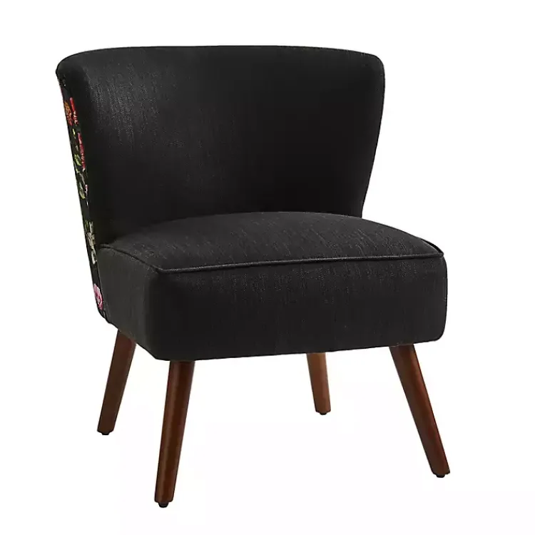 Accent Chairs-Kirklands Home Alex Upholstered Floral Back Accent Chair Black