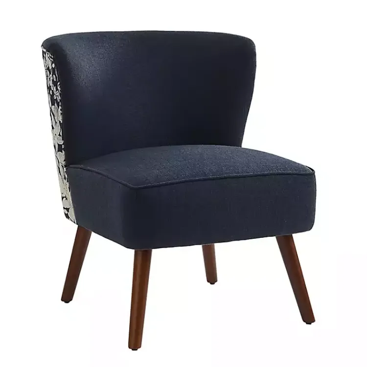 Accent Chairs-Kirklands Home Alex Navy Upholstered Floral Back Accent Chair Blue