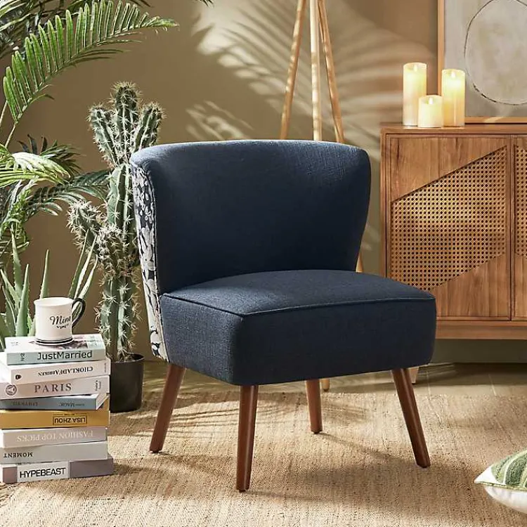 Accent Chairs-Kirklands Home Alex Navy Upholstered Floral Back Accent Chair Blue