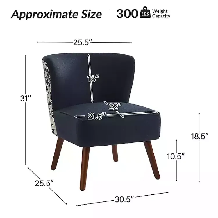 Accent Chairs-Kirklands Home Alex Navy Upholstered Floral Back Accent Chair Blue