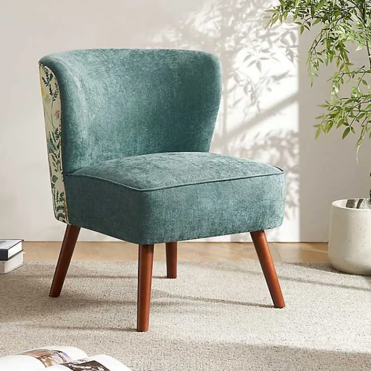 Accent Chairs-Kirklands Home Alex Teal Upholstered Floral Back Accent Chair Green