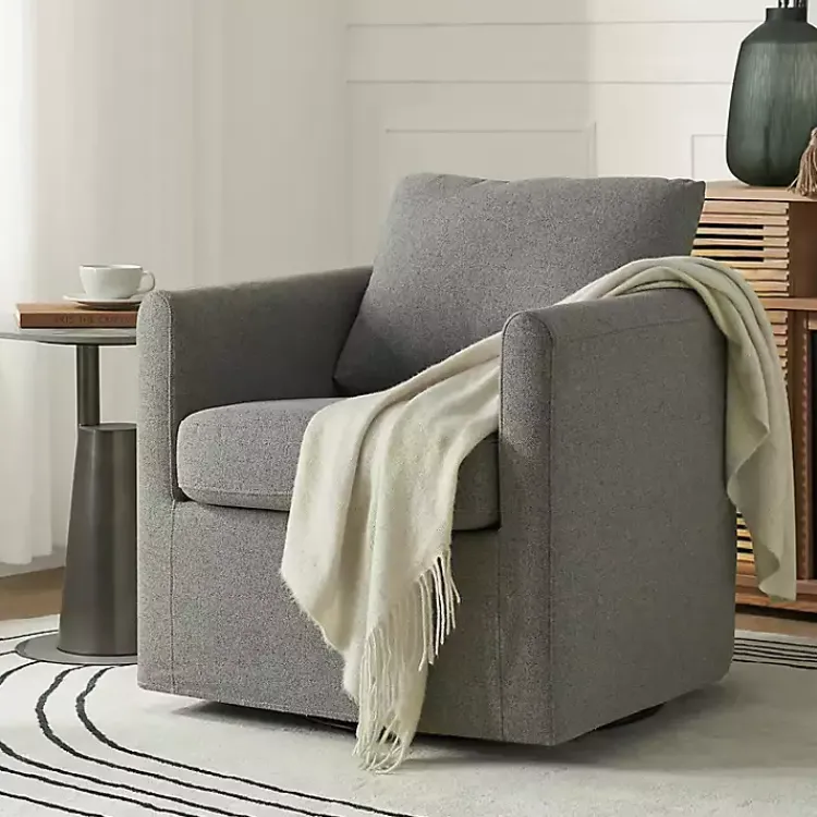 Accent Chairs-Kirklands Home Upholstered Vasser Slipcover Swivel Chair Gray