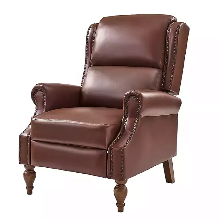 Accent Chairs-Kirklands Home Rosalie Faux Leather Manual Recliner Brown