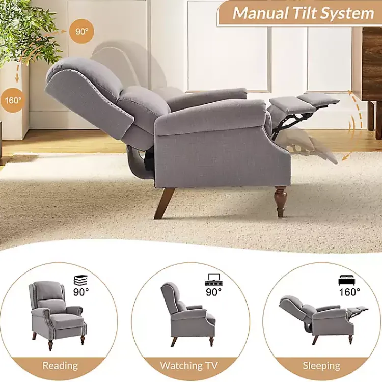 Accent Chairs-Kirklands Home Rosalie Light Upholstered Manual Recliner Gray