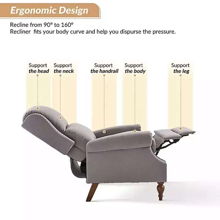 Accent Chairs-Kirklands Home Rosalie Light Upholstered Manual Recliner Gray
