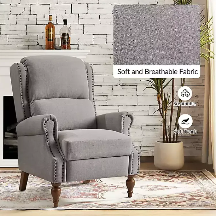 Accent Chairs-Kirklands Home Rosalie Light Upholstered Manual Recliner Gray