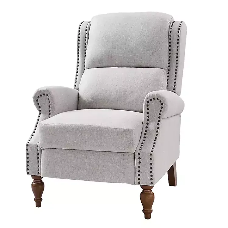 Accent Chairs-Kirklands Home Rosalie Oatmeal Upholstered Manual Recliner White