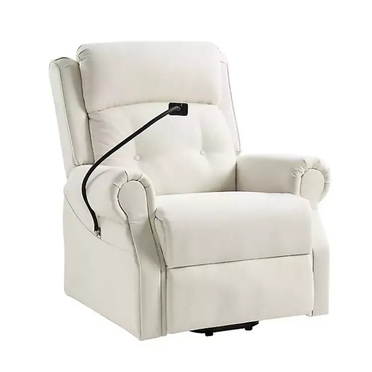 Accent Chairs-Kirklands Home Upholstered Lift Assist Massaging Recliner White