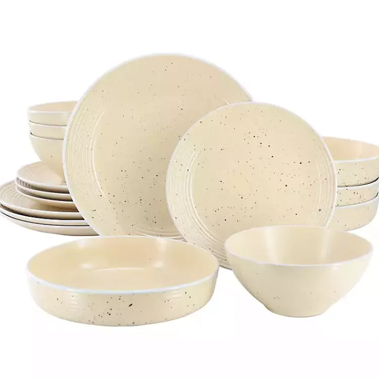 Dinnerware-Kirklands Home Cream Emilia Stoneware 16pc. Dinnerware Set Yellow