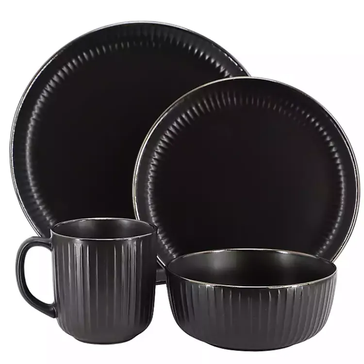 Dinnerware-Kirklands Home Leo Stoneware 16-pc. Dinnerware Set Black