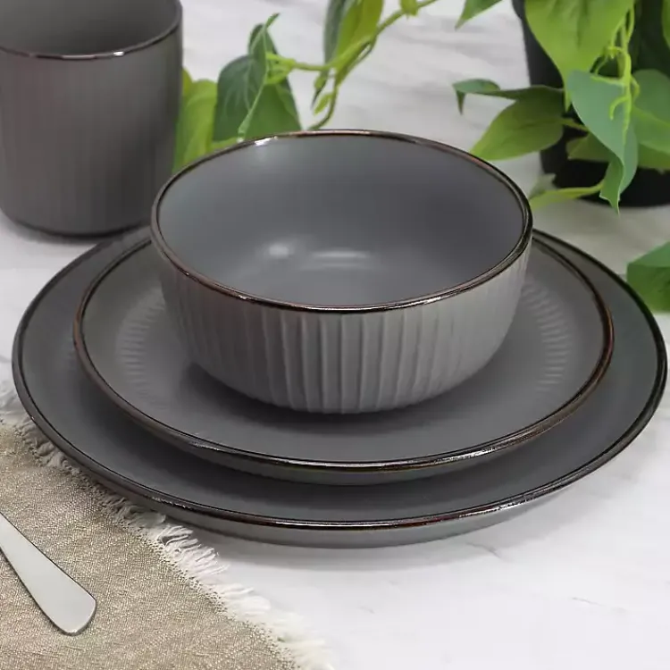 Dinnerware-Kirklands Home Dark Leo Stoneware 16-pc. Dinnerware Set Gray