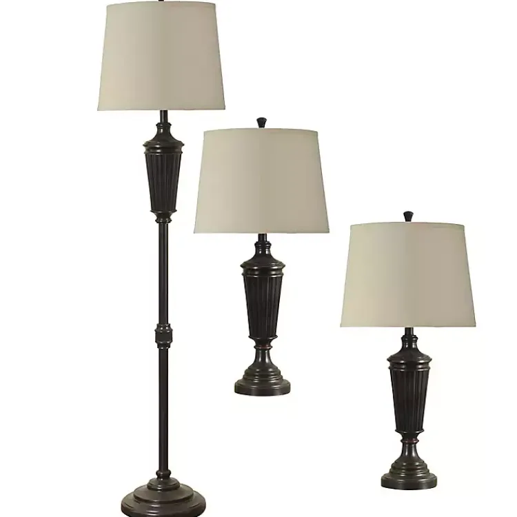 Table Lamps-Kirklands Home Bronze Wood Tapered 3-pc. Lamp Set Tan