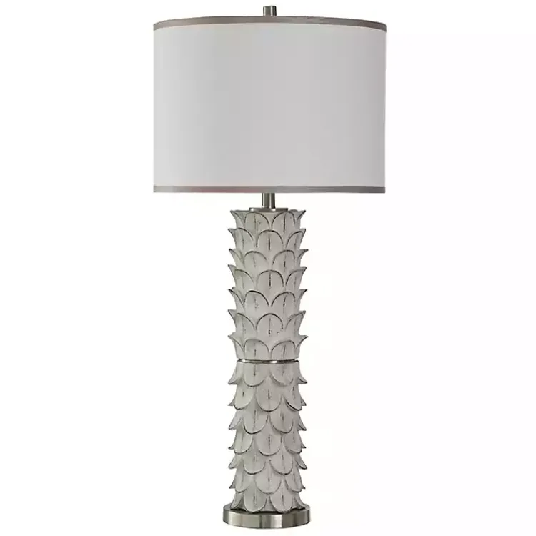 Buffet Lamps-Kirklands Home White and Silver Carved Tallulah Buffet Lamp