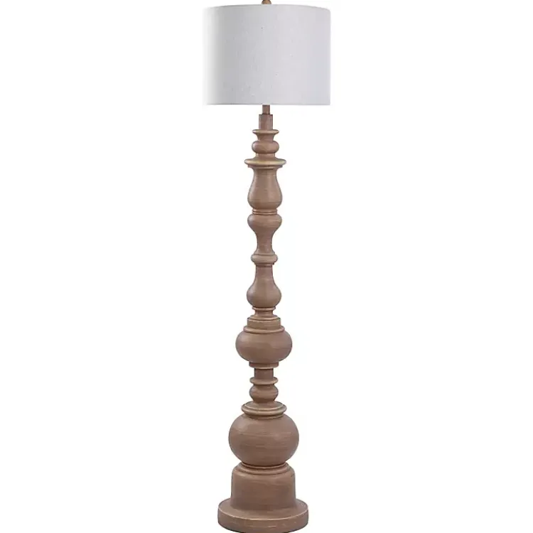 Floor Lamps-Kirklands Home Natural Oak Spindle Holland Floor Lamp Tan