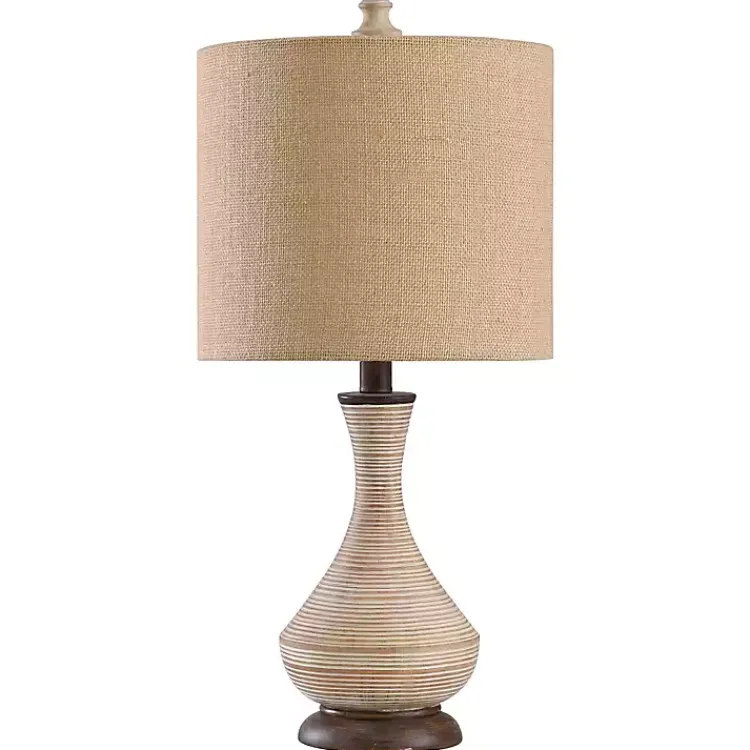 Table Lamps-Kirklands Home Beige Stripes Curved Table Lamp Tan