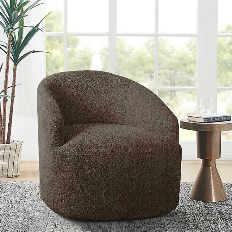 Accent Chairs-Kirklands Home Boucle Barrel Swivel Accent Chair Brown