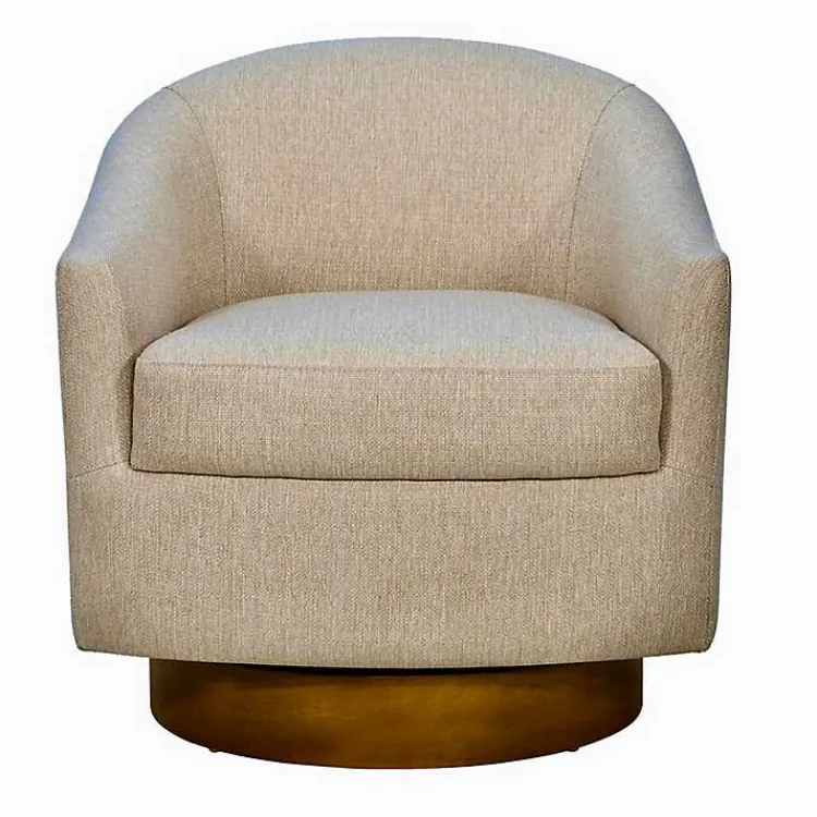 Accent Chairs-Kirklands Home Ashton Swivel Chair with Wood Base Tan
