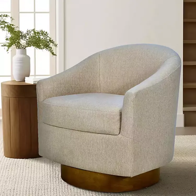 Accent Chairs-Kirklands Home Ashton Swivel Chair with Wood Base Tan