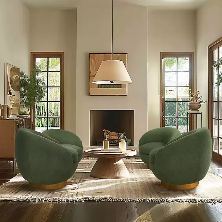 Accent Chairs-Kirklands Home Jessel Sherpa Swivel Chair with Wood Base Green