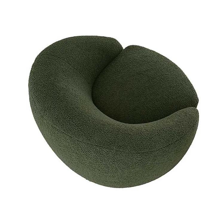 Accent Chairs-Kirklands Home Jessel Sherpa Swivel Chair with Wood Base Green