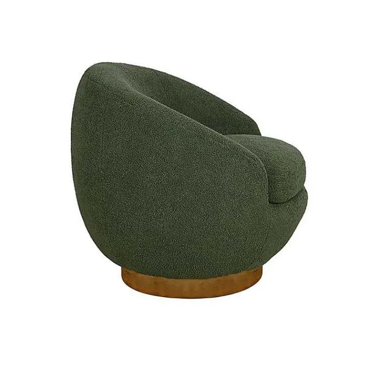 Accent Chairs-Kirklands Home Jessel Sherpa Swivel Chair with Wood Base Green