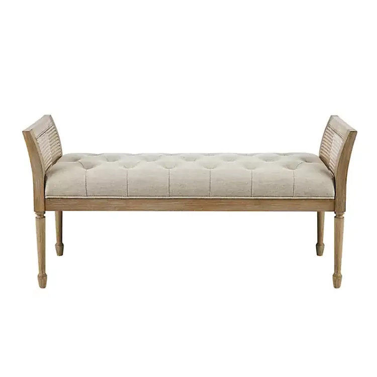 Benches & Ottomans-Kirklands Home Upholstered Cane Martha Stewart Isla Bench Tan