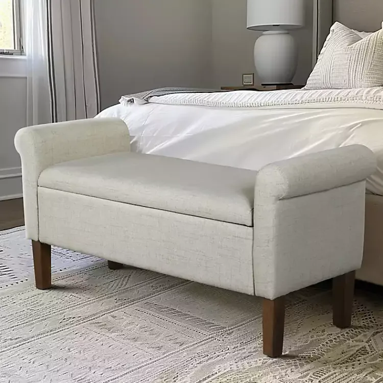 Benches & Ottomans-Kirklands Home Natural Upholstered Aubrey Storage Bench Ivory