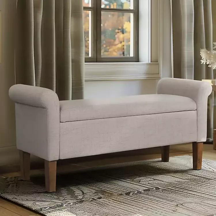 Benches & Ottomans-Kirklands Home Cream Upholstered Aubrey Storage Bench Tan