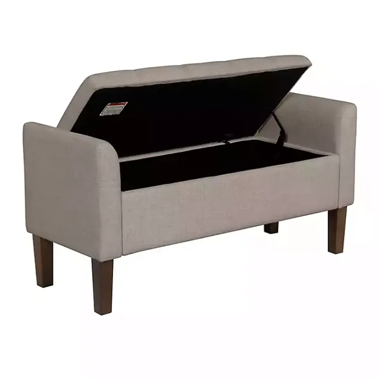 Benches & Ottomans-Kirklands Home Light Taupe Upholstered Blaire Storage Bench Tan