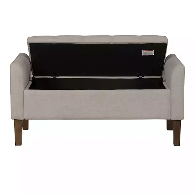 Benches & Ottomans-Kirklands Home Light Taupe Upholstered Blaire Storage Bench Tan