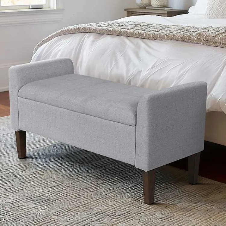 Benches & Ottomans-Kirklands Home Light Upholstered Blaire Storage Bench Gray