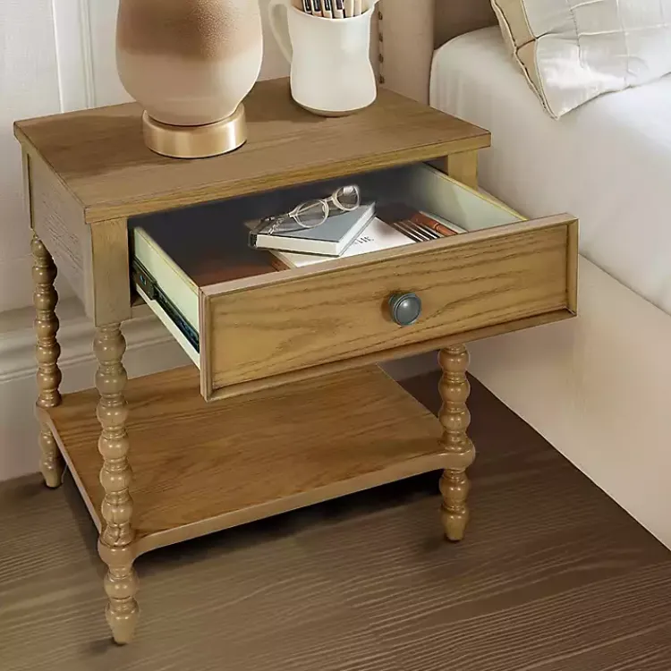 Nightstands-Kirklands Home Beckett Camel Oak Wood Nightsd Tan