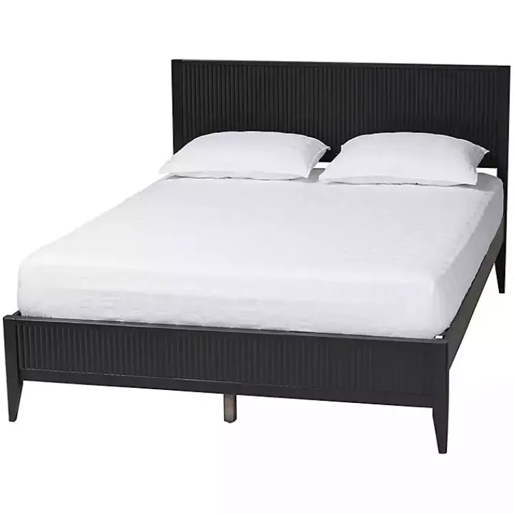Beds & Headboards-Kirklands Home Wood Fluted Headboard Primrose Queen Bed Black