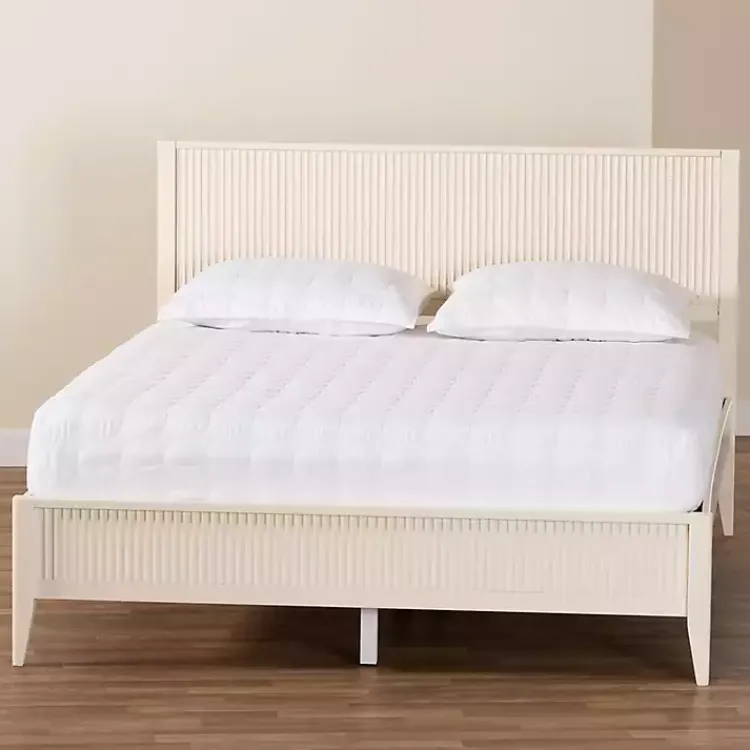 Beds & Headboards-Kirklands Home Wood Fluted Headboard Primrose King Bed Ivory