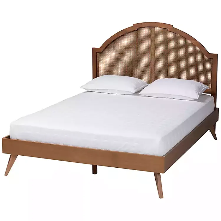 Beds & Headboards-Kirklands Home Walnut Rattan Kelly Queen Platform Bed Brown