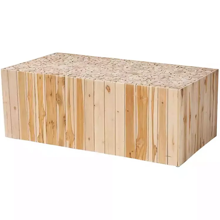 Coffee Tables-Kirklands Home Repurposed Wood Logs Recgle Coffee Table Tan