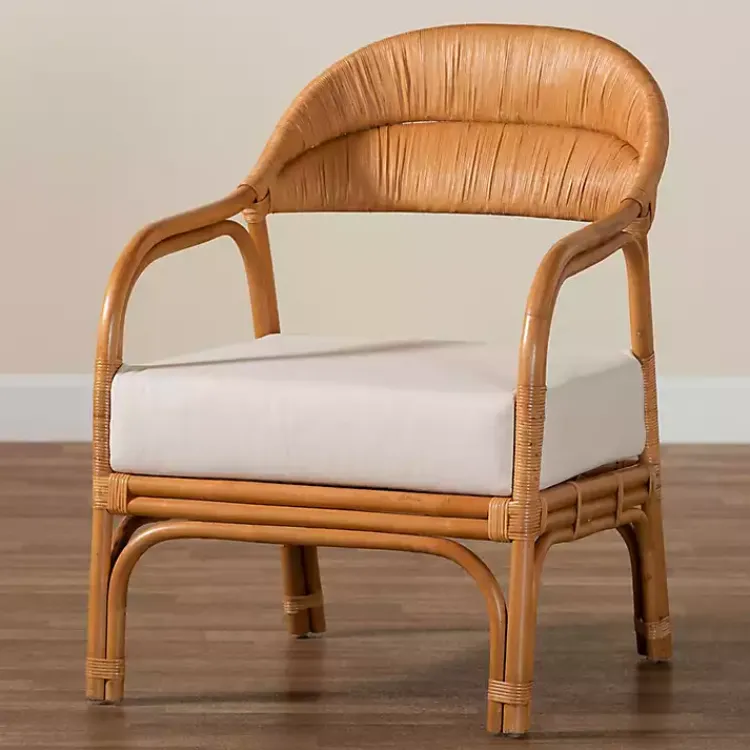 Accent Chairs-Kirklands Home Light Honey Rattan Marisa Accent Chair Ivory