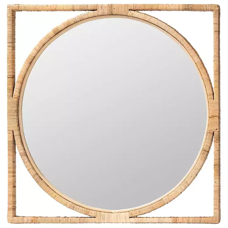Decorative Mirrors-Kirklands Home Bayan Natural Rattan Wall Mirror