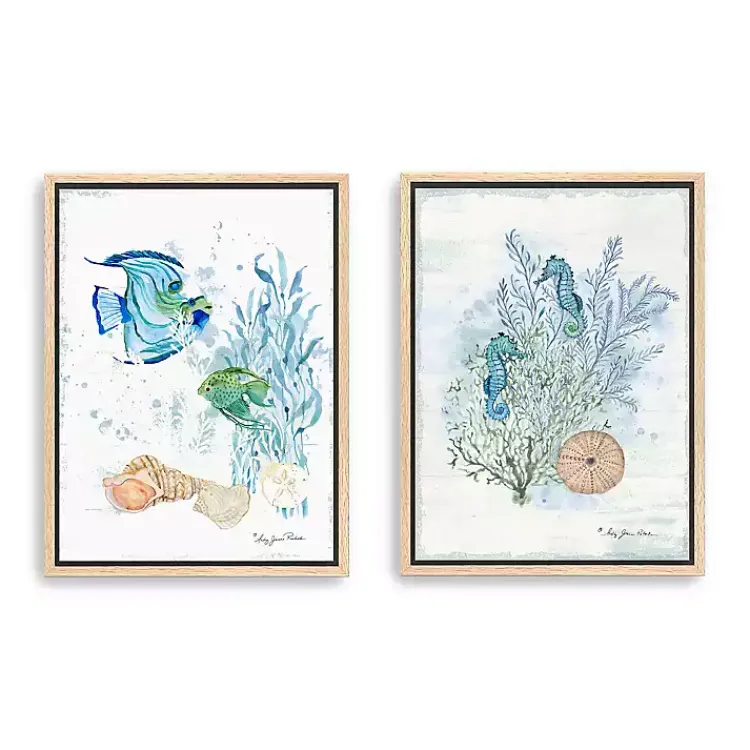 Canvas Art-Kirklands Home Sea Whispers Framed Canvas Art Prints, Set of 2 Blue