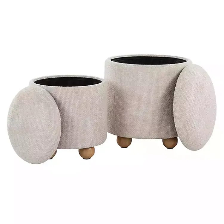 Benches & Ottomans-Kirklands Home Natural Bacci Nesting Ottomans, Set of 2 Tan