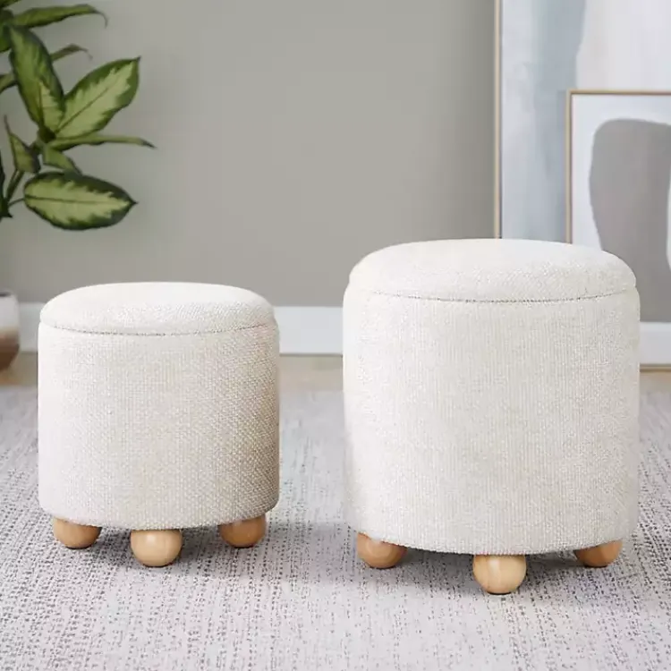 Benches & Ottomans-Kirklands Home Natural Bacci Nesting Ottomans, Set of 2 Tan