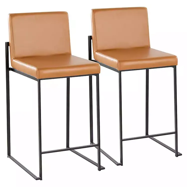 Bar Stools & Counter Height Stools-Kirklands Home Fiji Camel Faux Leather Counter Stools, Set of 2 Tan