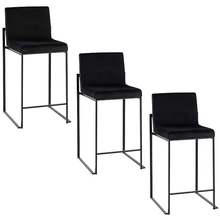 Bar Stools & Counter Height Stools-Kirklands Home Fiji Velvet Counter Stools, Set of 3 Black