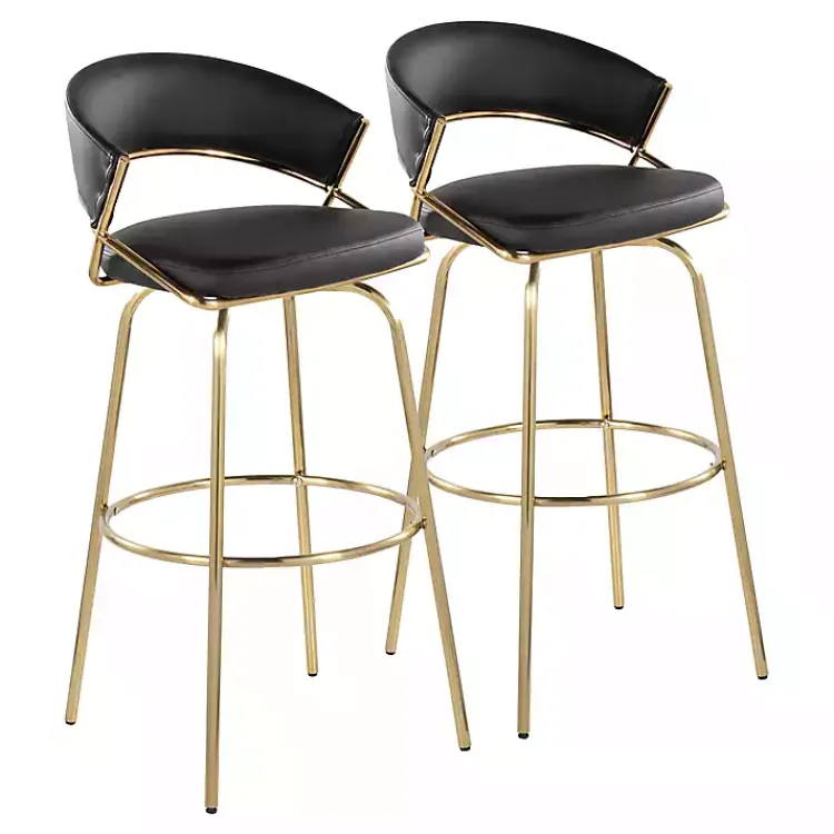 Bar Stools & Counter Height Stools-Kirklands Home Remy & Gold Swivel Bar Stools, Set of 2 Black