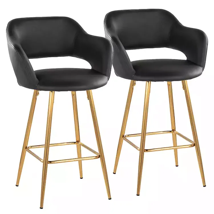 Bar Stools & Counter Height Stools-Kirklands Home Faux Leather Marge Counter Stools, Set of 2 Black