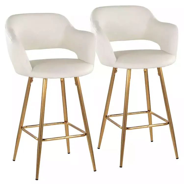Bar Stools & Counter Height Stools-Kirklands Home Faux Leather Marge Counter Stools, Set of 2 Ivory