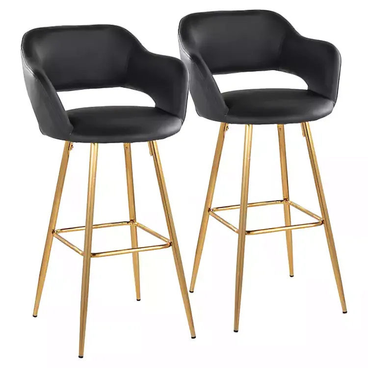 Bar Stools & Counter Height Stools-Kirklands Home Faux Leather Marge Bar Stools, Set of 2 Black