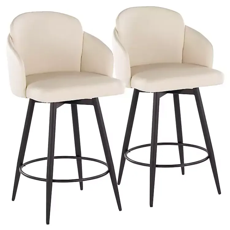 Bar Stools & Counter Height Stools-Kirklands Home Cream Faux Leather Swivel Counter Stools, Set of 2 White