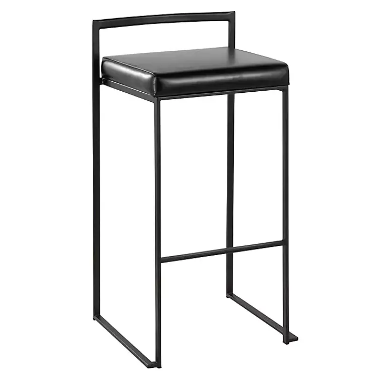 Bar Stools & Counter Height Stools-Kirklands Home Faux Leather Stackable Bar Stools, Set of 2 Black
