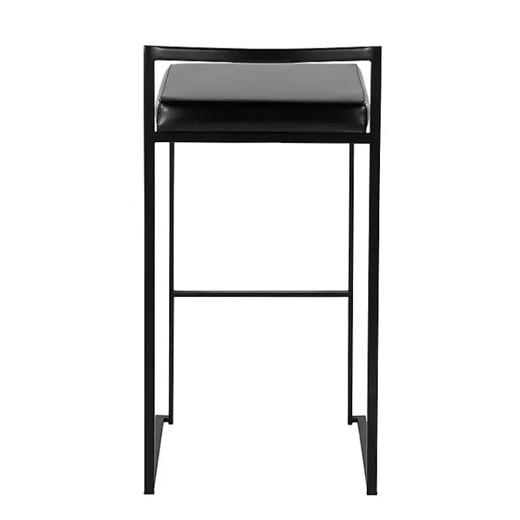 Bar Stools & Counter Height Stools-Kirklands Home Faux Leather Stackable Bar Stools, Set of 2 Black